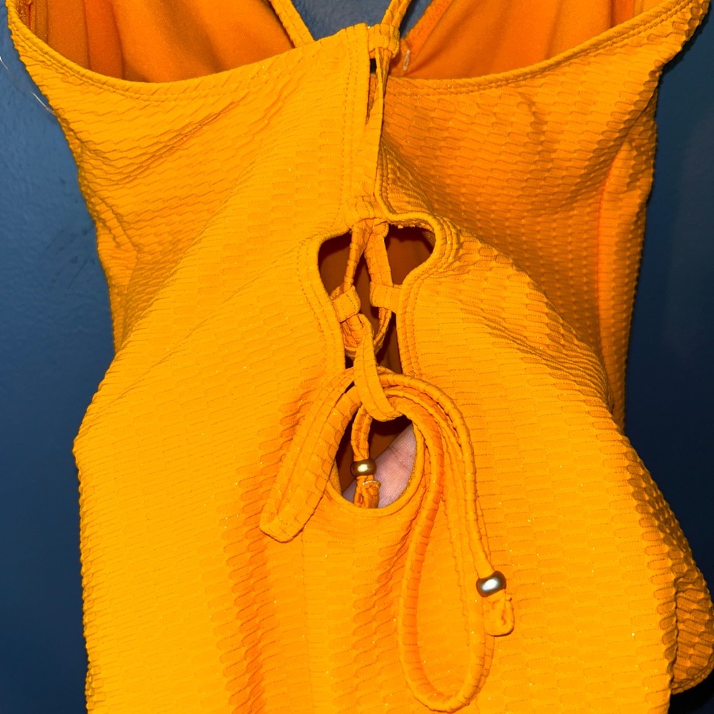 Jessica Simpson Women Orange Textured One Pc XL Swimsuit Summer Beachwear Boho - Picture 6 of 11